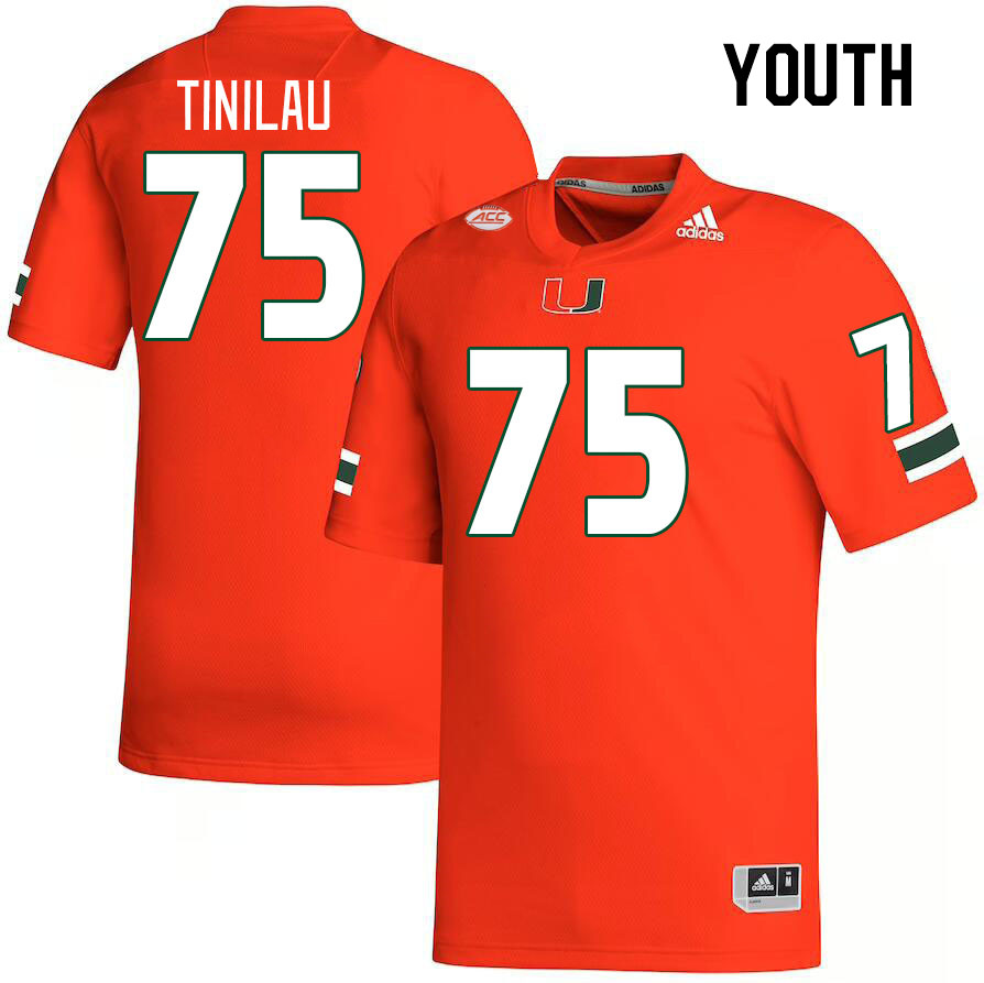 Youth #75 Frankie Tinilau Miami Hurricanes College Football Jerseys Stitched Sale-Orange - Click Image to Close